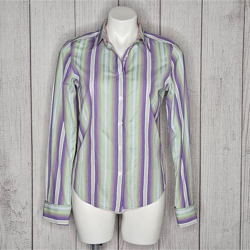 Robert Graham Purple & Green Button Down Shirt with Paisley Flip Cuffs, size 4
